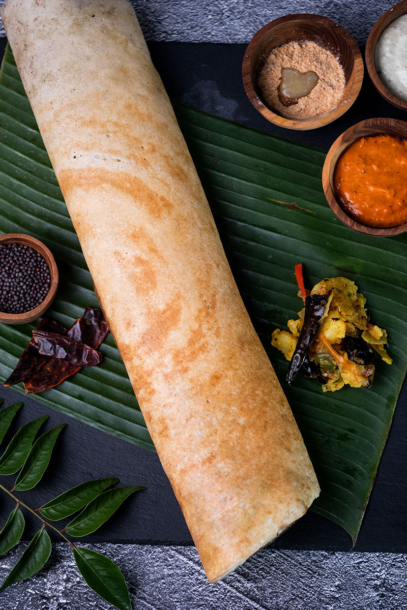 Masala Dosa on a banana leaf at Queen’s of India Ubud Bali